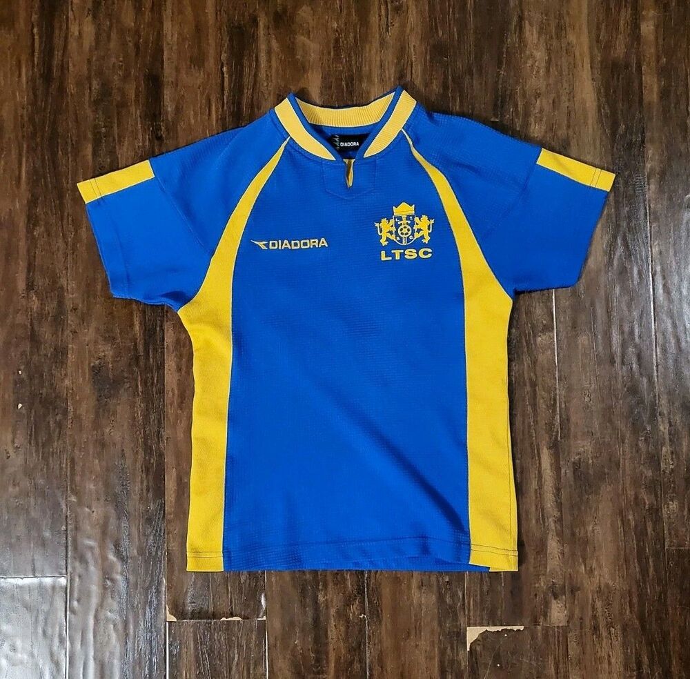 Vintage Diadora Soccer Jersey Youth Large Blue Gold #23
